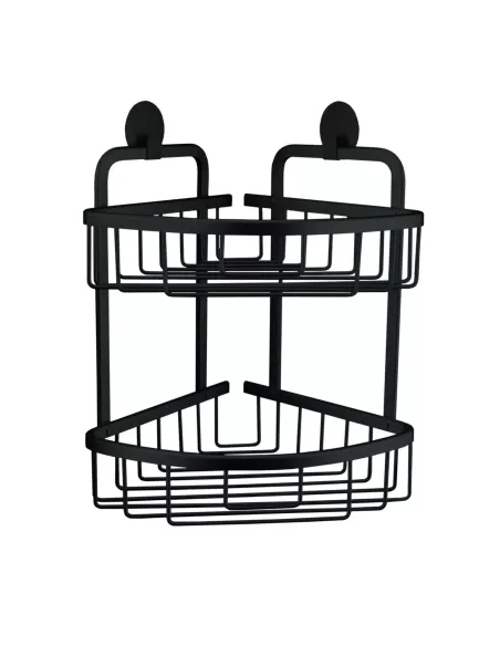 Panier Double d'Angle de Douche Auto-Adhésif Rocco Noir - Kleine Wolke