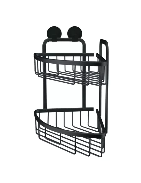 Panier Double d'Angle de Douche Auto-Adhésif Rocco Noir - Kleine Wolke