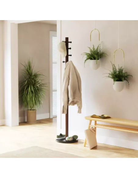 Porte Manteau Sur Pied - Pillar - Noir et Noyer - Umbra