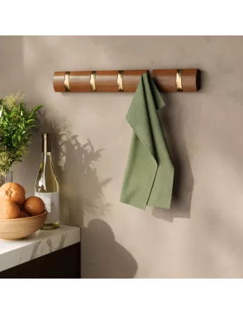 Porte Manteau Mural Flip 5 Hook - coloris Or et Noyer 2