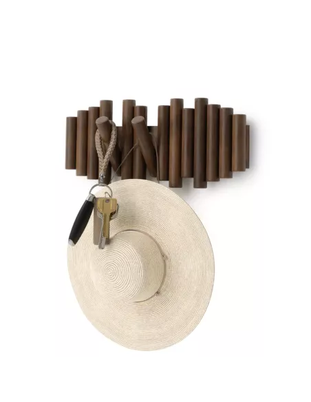 Porte Manteau Mural - Picket Rail Bois 5 crochets - Noyer - Umbra