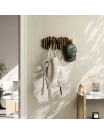 Porte Manteau Mural - Picket Rail Bois 5 crochets - Noyer 2