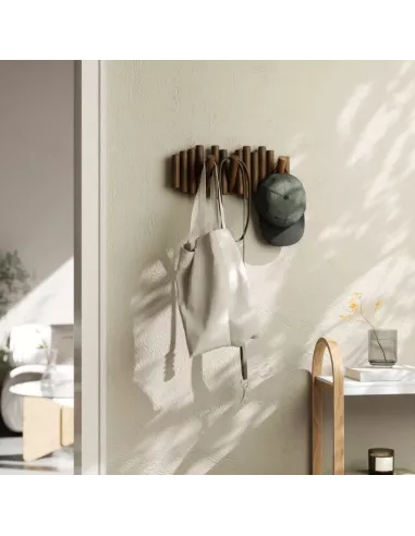 Porte Manteau Mural - Picket Rail Bois 5 crochets - Noyer - Umbra