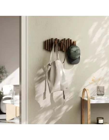 Porte Manteau Mural - Picket Rail Bois 5 crochets - Noyer - Umbra