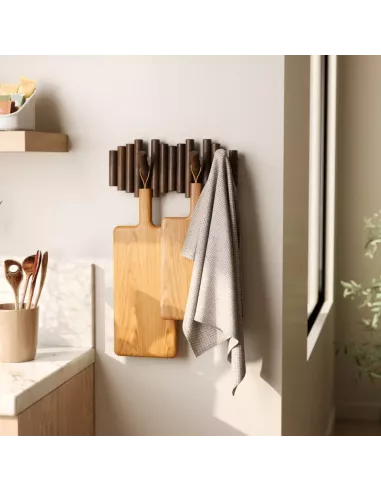 Porte Manteau Mural - Picket Rail Bois 5 crochets - Noyer - Umbra