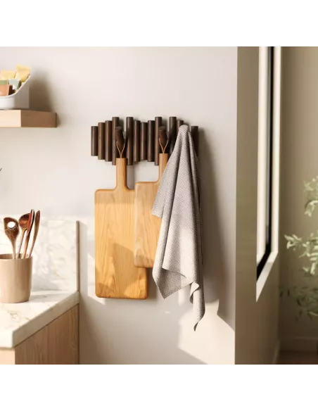 Porte Manteau Mural - Picket Rail Bois 5 crochets - Noyer - Umbra