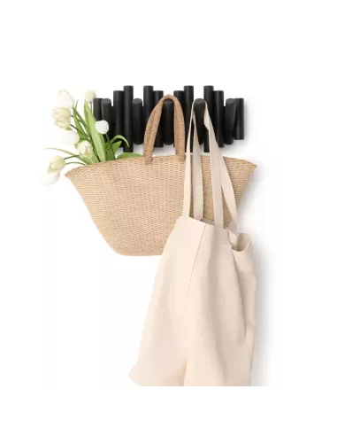 Porte Manteau Mural - Picket Rail Bois 5 crochets - Noir - Umbra