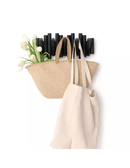 Porte Manteau Mural - Picket Rail Bois 5 crochets - Noir - Umbra