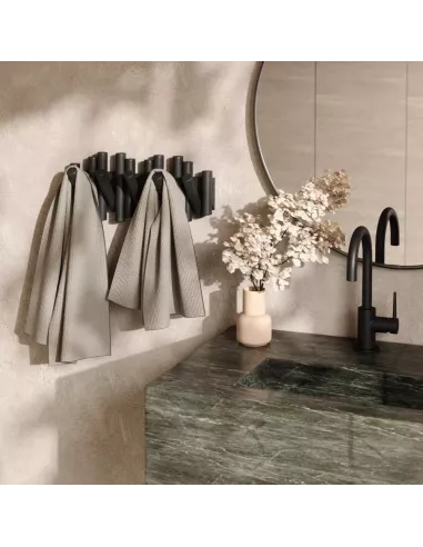 Porte Manteau Mural - Picket Rail Bois 5 crochets - Noir - Umbra