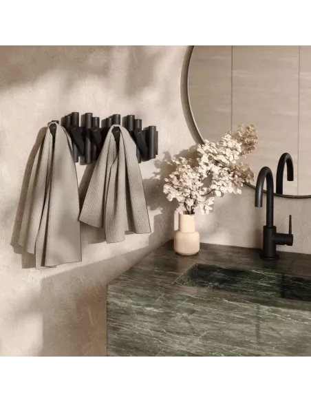 Porte Manteau Mural - Picket Rail Bois 5 crochets - Noir - Umbra