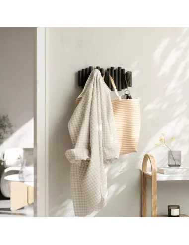 Porte Manteau Mural - Picket Rail Bois 5 crochets - Noir