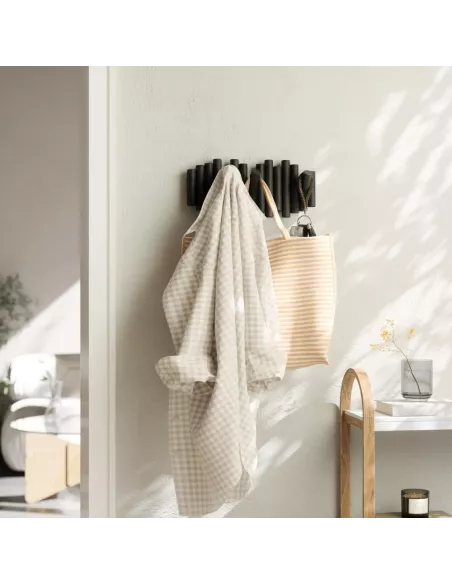 Porte Manteau Mural - Picket Rail Bois 5 crochets - Noir - Umbra