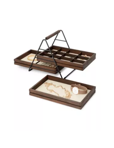 Terrace Plateau de rangement pour bijoux - 3 niveaux - Noyer