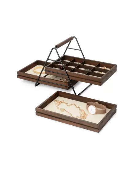 Terrace Plateau de rangement pour bijoux - 3 niveaux - Noyer
