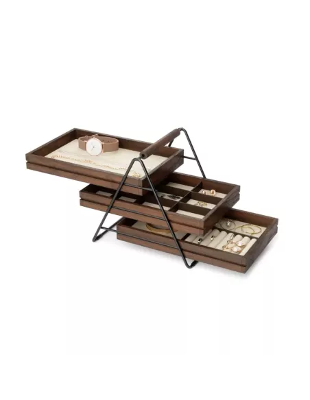 Terrace Plateau de rangement pour bijoux - 3 niveaux - Noyer