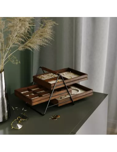 Terrace Plateau de rangement pour bijoux - 3 niveaux - Noyer
