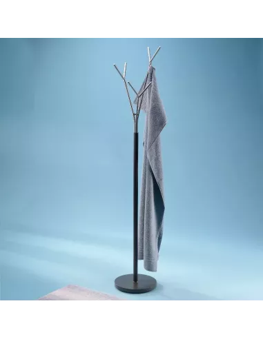 Porte Manteau sur Pied -  Sinerio - Métal Noir et Chromé