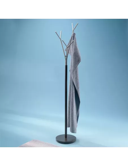 Porte Manteau sur Pied -  Sinerio - Métal Noir et Chromé