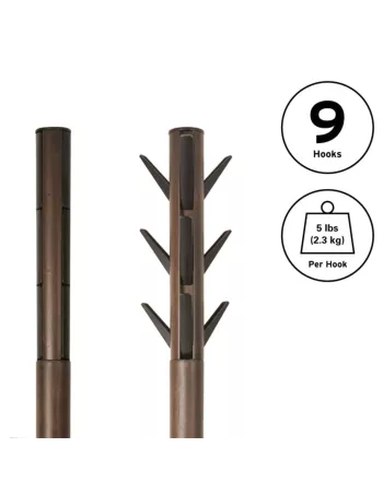 Porte manteaux sur pied - 9 crochets escamotables - Flapper Noir et Noyer 2