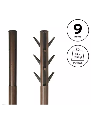 Porte manteaux sur pied - 9 crochets escamotables - Flapper Noir et Noyer
