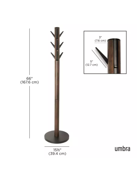 Porte manteaux sur pied - 9 crochets escamotables - Flapper Noir et Noyer