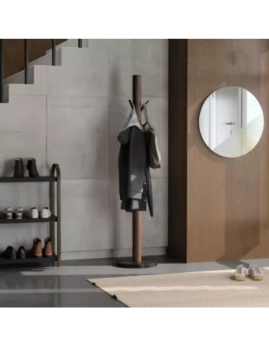 Porte manteaux sur pied - 9 crochets escamotables - Flapper Noir et Noyer