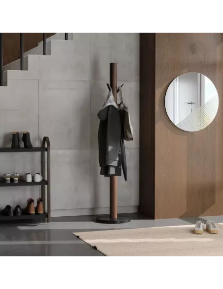 Porte manteaux sur pied - 9 crochets escamotables - Flapper Noir et Noyer