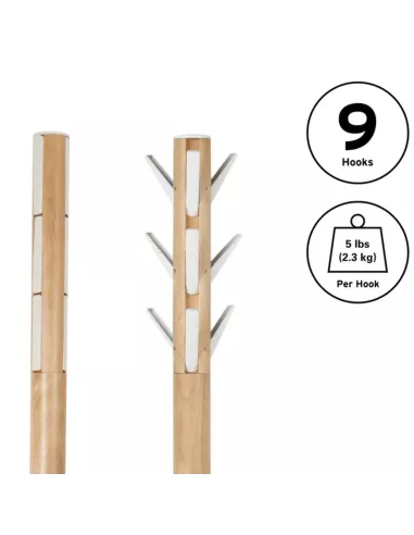 Porte manteaux sur pied - 9 crochets escamotables - Flapper Bois naturel et blanc de Umbra