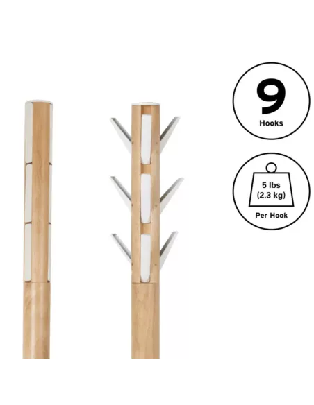 Porte manteaux sur pied - 9 crochets escamotables - Flapper Bois naturel et blanc de Umbra