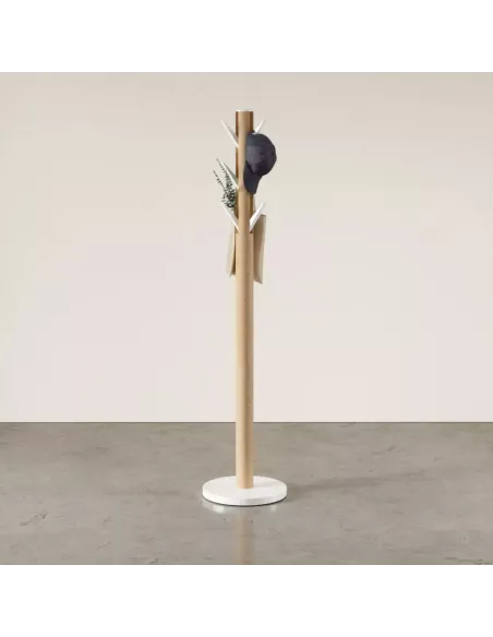 Porte manteaux sur pied - 9 crochets escamotables - Flapper Bois naturel et blanc de Umbra