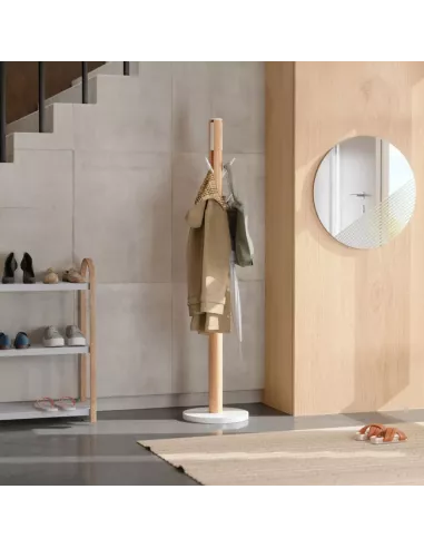 Porte manteaux sur pied - 9 crochets escamotables - Flapper Bois naturel et blanc de Umbra