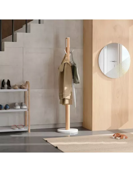 Porte manteaux sur pied - 9 crochets escamotables - Flapper Bois naturel et blanc de Umbra