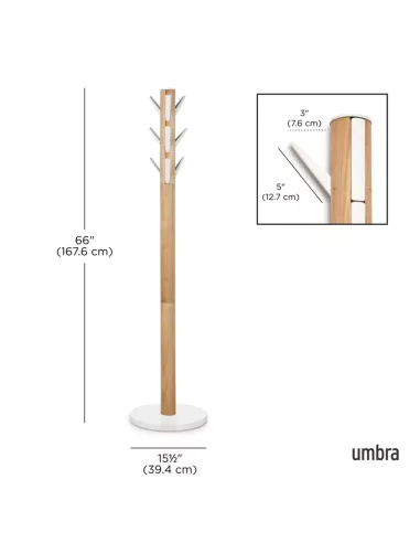 Porte manteaux sur pied - 9 crochets escamotables - Flapper Bois naturel et blanc de Umbra