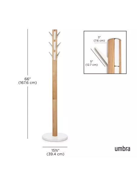 Porte manteaux sur pied - 9 crochets escamotables - Flapper Bois naturel et blanc de Umbra