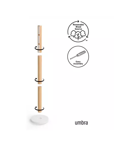 Porte manteaux sur pied - 9 crochets escamotables - Flapper Bois naturel et blanc de Umbra