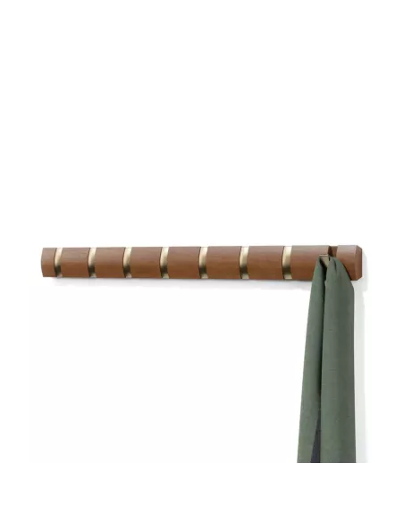 Porte manteau mural - Flip 8 Crochets - Noyer / Doré