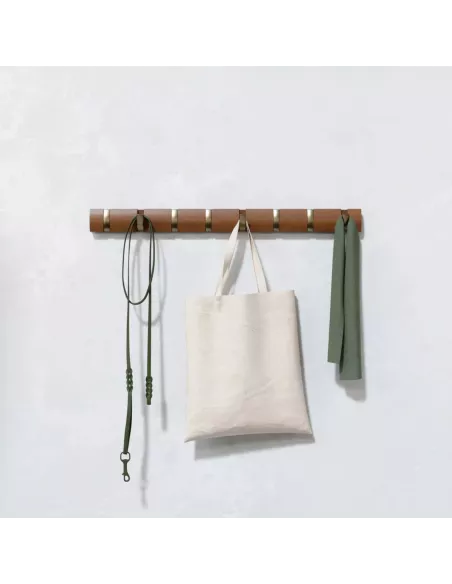 Porte manteau mural - Flip 8 Crochets - Noyer / Doré - Umbra