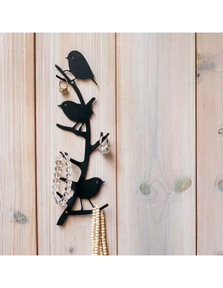 Patère murale 4 crochets "Oiseaux du jardin" en métal noir - Wildlife Garden
