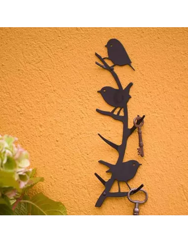 Patère murale 4 crochets "Oiseaux du jardin" en métal noir - Wildlife Garden