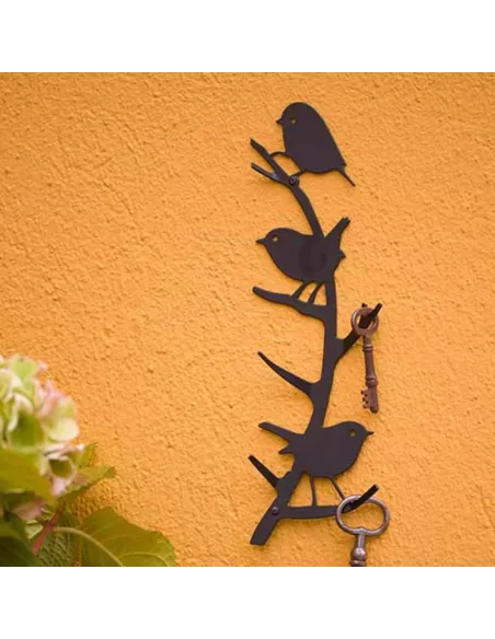 Patère murale 4 crochets "Oiseaux du jardin" en métal noir - Wildlife Garden