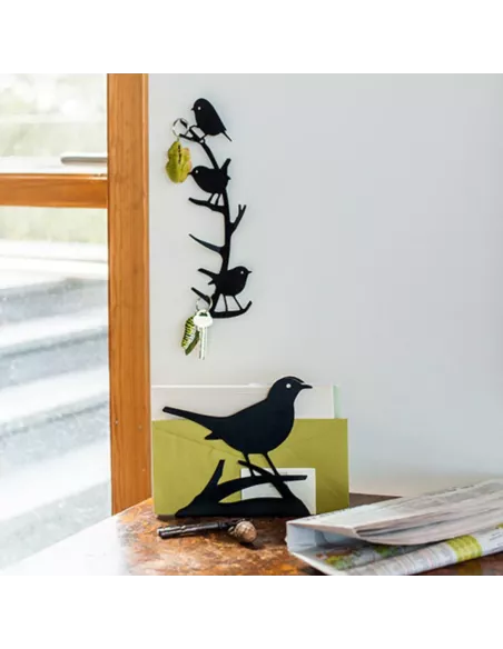 Patère murale 4 crochets "Oiseaux du jardin" en métal noir - Wildlife Garden