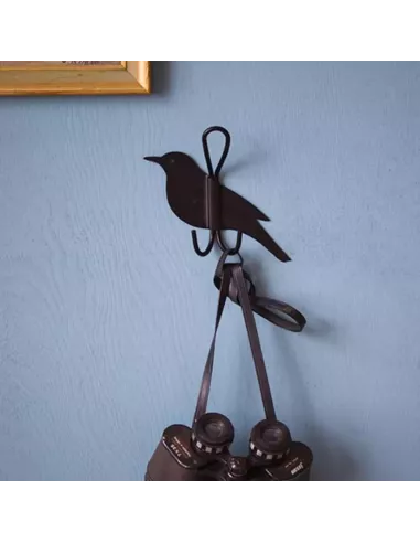 Patère Double "Merle" oiseau en métal noir - Wildlife Garden