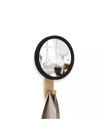 Patère murale Miroir - 1 Crochet - Hub bois clair et caoutchouc - Umbra