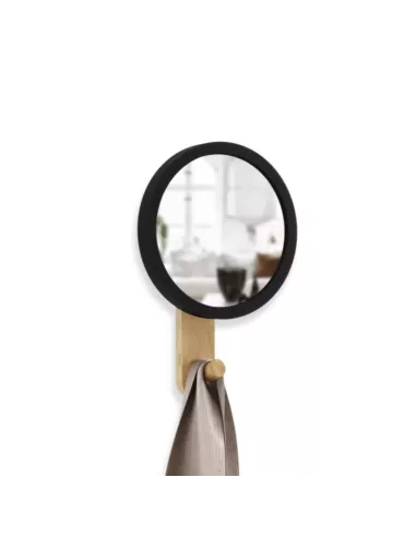 Patère murale Miroir - 1 Crochet - Hub bois clair et caoutchouc - Umbra