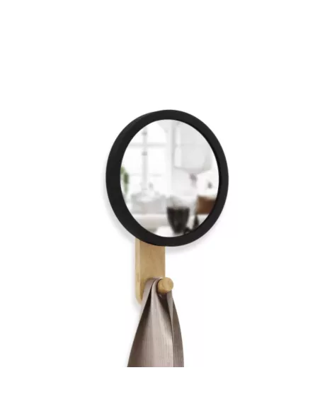 Patère murale Miroir - 1 Crochet - Hub bois clair et caoutchouc - Umbra
