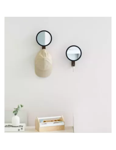 Patère murale Miroir - 1 Crochet - Hub bois clair et caoutchouc - Umbra