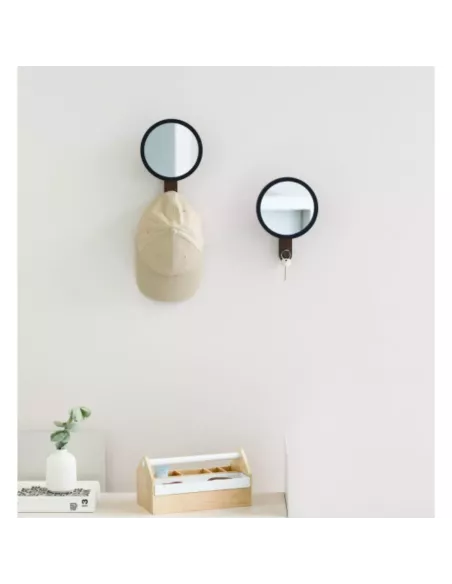 Patère murale Miroir - 1 Crochet - Hub bois clair et caoutchouc - Umbra