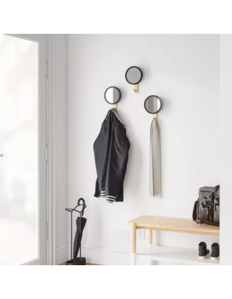 Patère murale Miroir - 1 Crochet - Hub bois clair et caoutchouc - Umbra