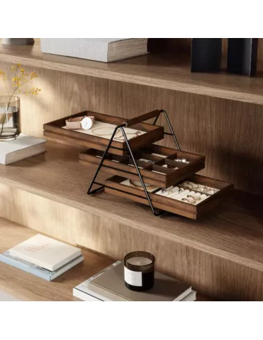 Terrace Plateau de rangement pour bijoux - 3 niveaux - Noyer