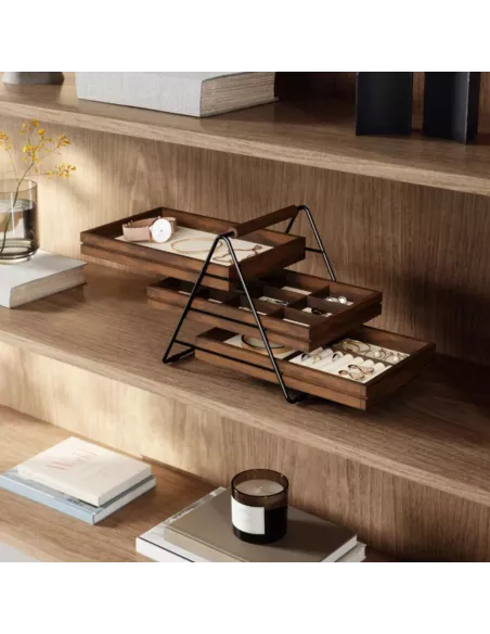 Terrace Plateau de rangement pour bijoux - 3 niveaux - Noyer